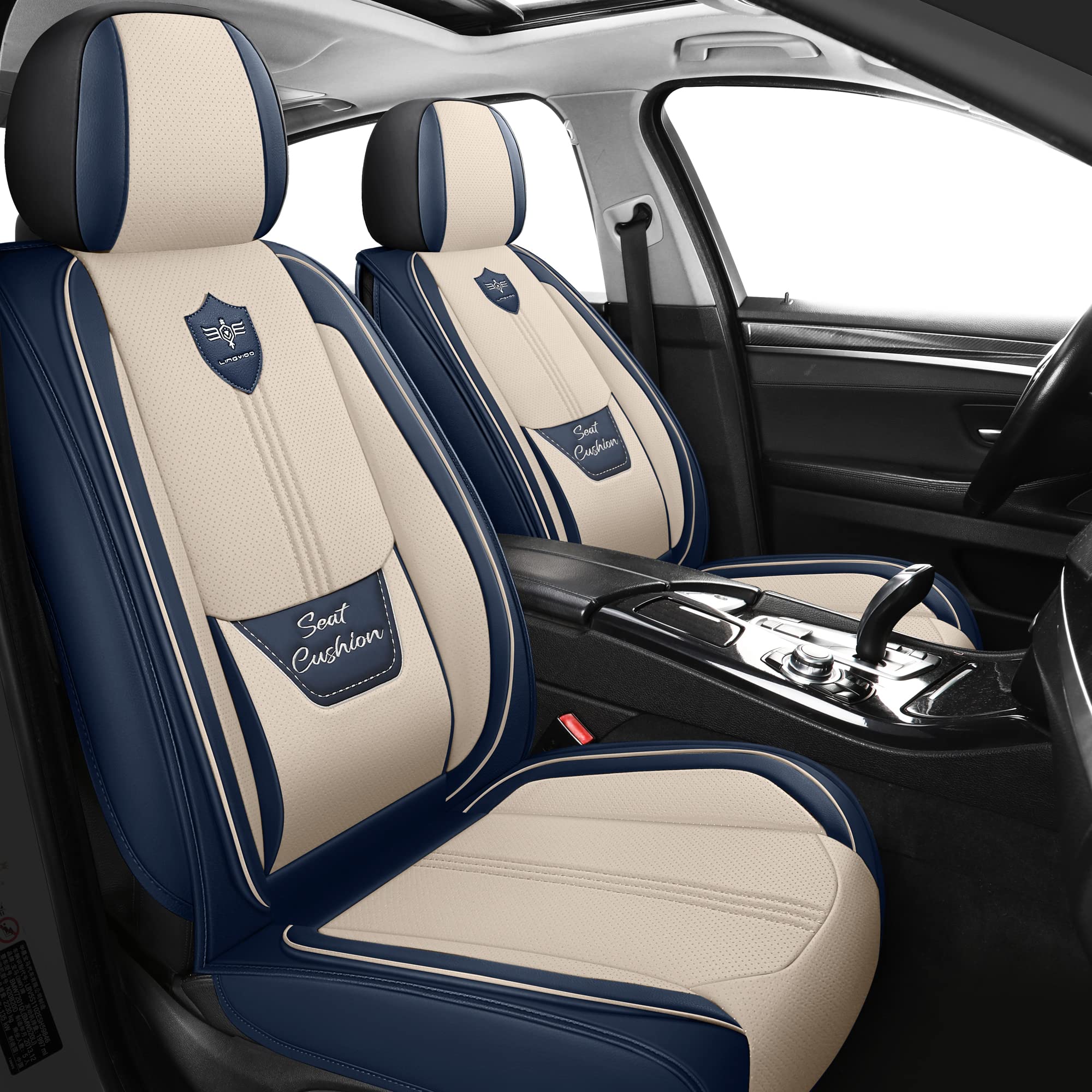 LINGVIDO Leather Car Seat Covers, Breathable Automotive Cover Cushion Accessories for Cars & SUV Truck Universal Fit Set (Blue &