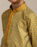 Manyavar Boys Green Art Silk Kurta Pyjama Set Mustard 13 Years-15 Years