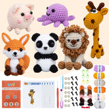 Crochet Animal Kit - 6 PCS Crochet Kit for Beginners, Kids Knitting Kit with Step by Step Videos, Yarn, Crochet Hook, Knitting K