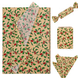 Whaline 100 Sheets Christmas Tissue Paper Xmas Holy Leaves Red Berries Printed Gift Wrapping Paper Rustic Kraft Art Tissue Paper