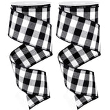 Whaline 2 Rolls Wired Edge Plaid Ribbon Christmas Buffalo Check Ribbon White Black Plaid Ribbon 2.5 Wide Farmhouse Craft Ribbon 
