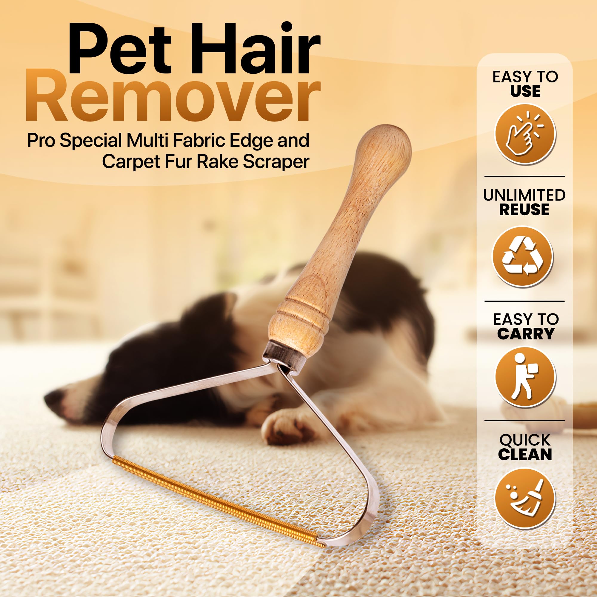 1-Pack Pet Hair Removal Tool - Carpet Rake and Squeegee for Pet Hair Remover Tool - Lint Remover and Hair Scraper for Couch - Ea