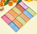 Evisha 12 Rectangle(6 * 2.5) Small Size Jali Rangoli Making Stencils Tools for Diwali Navratri Ganesh Chaturthi Festival Event F