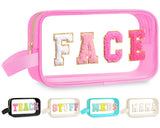Kacctyen Clear Face Bag Hair Face Skin Stuff Makeup Travel Bag Preppy Chenille Letter Nylon Cosmetics Toiletry Waterproof Makeup