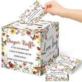 Teling 51 Pieces Diaper Raffle Tickets Box with Card Baby Shower Decorations Gender Reveal Holder Box for Girl Boy Diaper Raffle