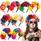 Zeyune Mexican Flower Headband Fiesta Rose Flower Crown Costume Mexican Headpiece for Women Party Cosplay Halloween(Classic Colo