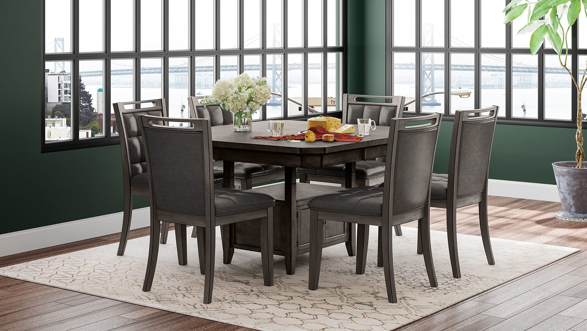 Jofran Upholstered Stool Counter Barstool Set, 21X22X42, Manchester Grey