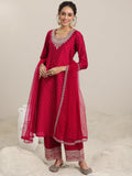 Libas Women'S Chanderi Silk Kurta Set (49280_Maroon Maroon Xs