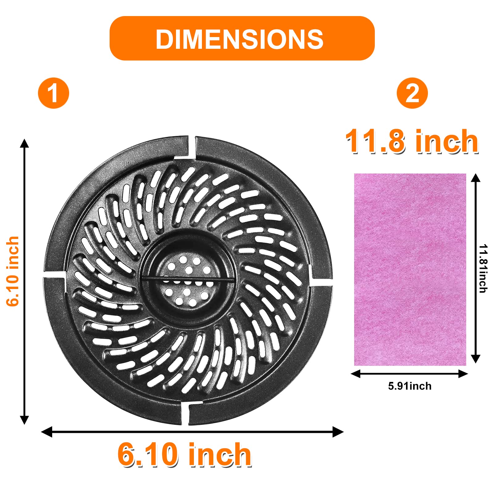Air Fryer Replacement Parts, 2QT 2.1QT Round Air Fryer Grill Pan Crisper Plate Tray Accessories Rack with Rubber Bumpers for Eli