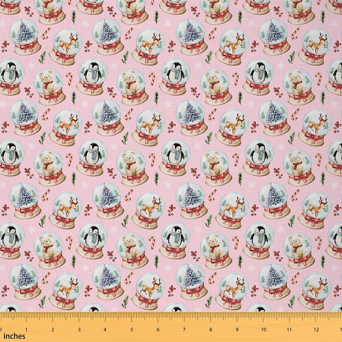 JEJELOIU Cartoon Penguin Fabric by The Yard Christmas Tree Upholstery Fabric for Chairs Xmas Theme Waterproof Indoor Outdoor Dec