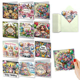 YOKUSHI 12 PCS Diamond Art Painting Birthday Greeting Cards, Fete Day Craft DIY Card Making Kits for Adults Kids Gifts (Happy Bi