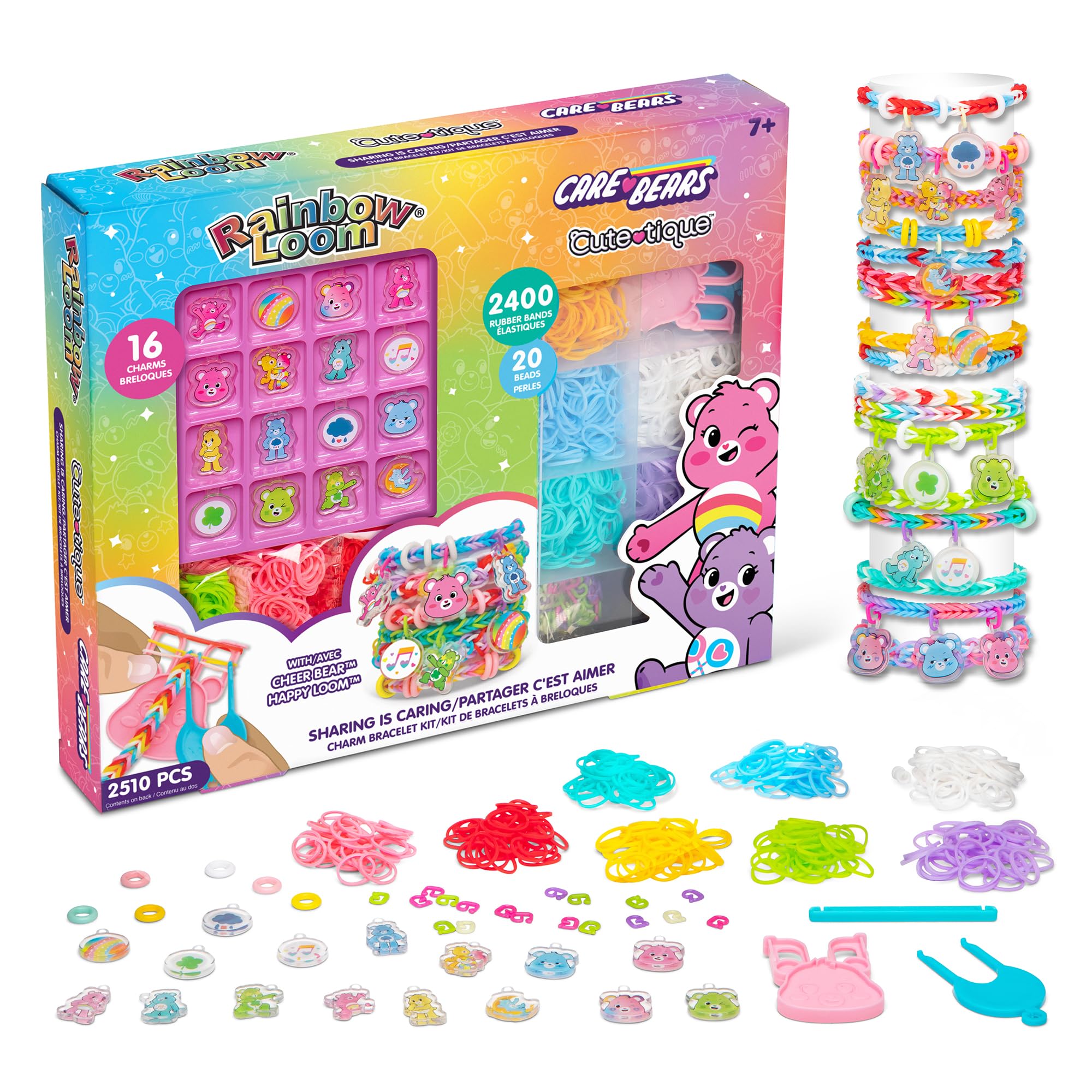 Rainbow Loom: Care Bears Cutetique: Sharing is Caring -16 Charms, DIY Rubber Band Bracelet Kit, Exclusive Cheer Bear Loom, Jewel