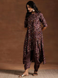 Libas Womens Printed Silk Blend A-Line Kurta With Salwar Burgundy Xs