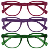 OPULIZE POP Reading Glasses for Women Men,Scratch Resistant Round Matt Frame with Spring Hinges, Pink, Purple, Green +2.00 (Pack