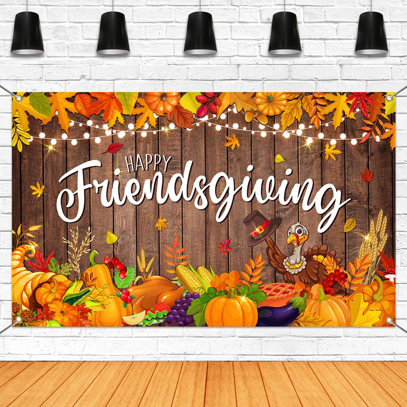 Mocsicka Happy Friendsgiving Banner Happy Thanksgiving Decorations Autumn Friendsgiving Turkey Fall Harvest Party Supplies Backd