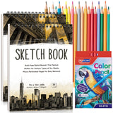 2 Pack Sketch Book with 36 Color Pencil Set, Spiral Sketchbook for Drawing (68lb/100gsm), Acid-Free Sketch Pad for Artist(9 12 