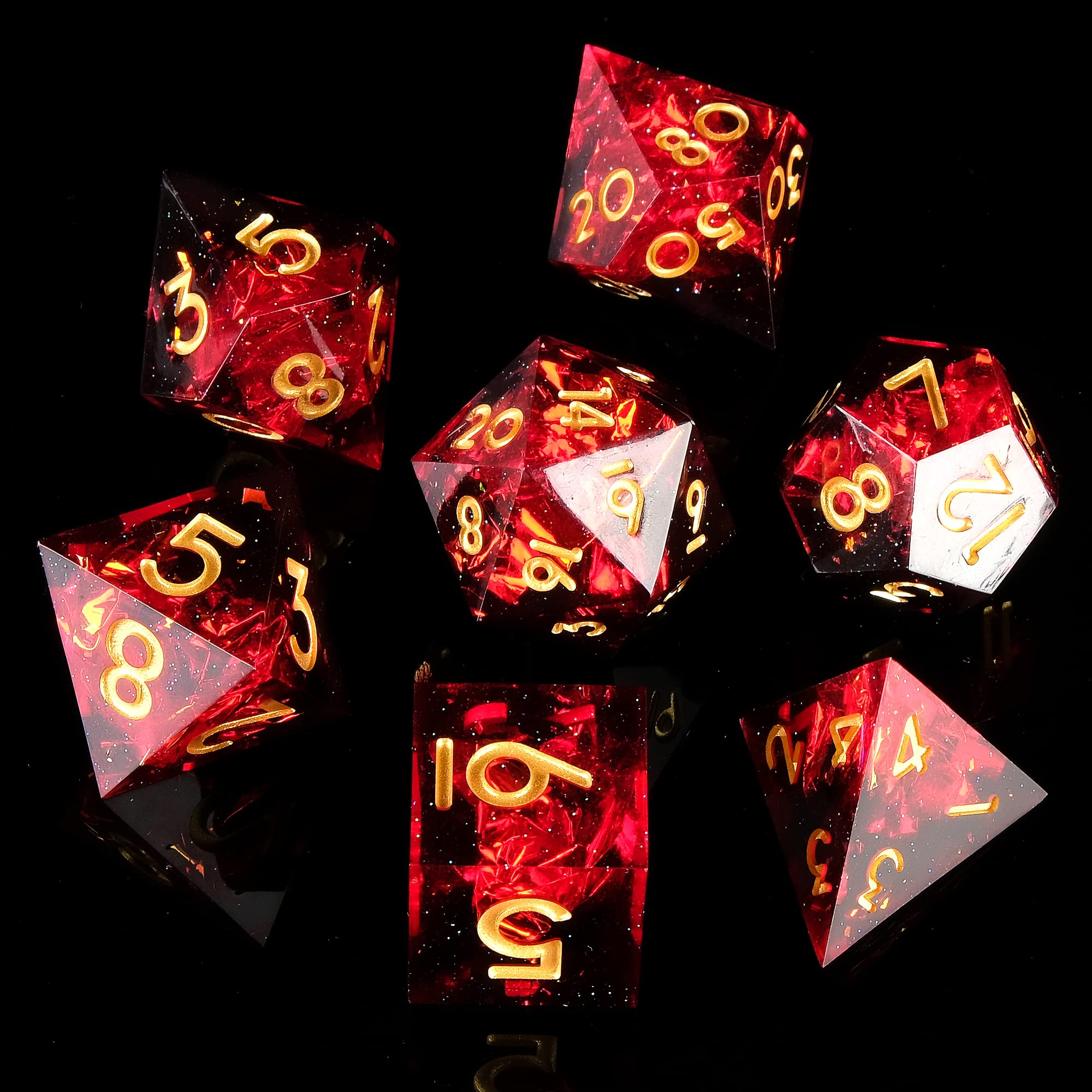 YEMEKO Sharp Edge DND Dice Set Handmade 7 Accessories Dice for Dungeons and Dragons TTRPG Games, Multi-Sided RPG Polyhedral Resi