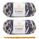BATELO 2 Pack T-Shirt Yarn for Beginner Crochet Bags/Basket/Coaster, 400g/144yds High Elastic Thick Polyester Fabric (Floral Blu