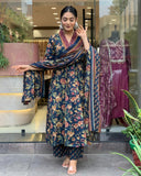 Anni Designer Women'S Rayon Blend Anarkali Printed Kurta With Palazzo & Dupatta (Cia Blue-Vks01_5Xl_Blue_Xxxxx-Large),Blue,5XL,,,