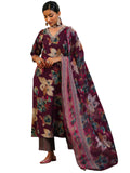 Libas Womens Printed Silk Blend Straight Kurta With Trousers And Dupatta
