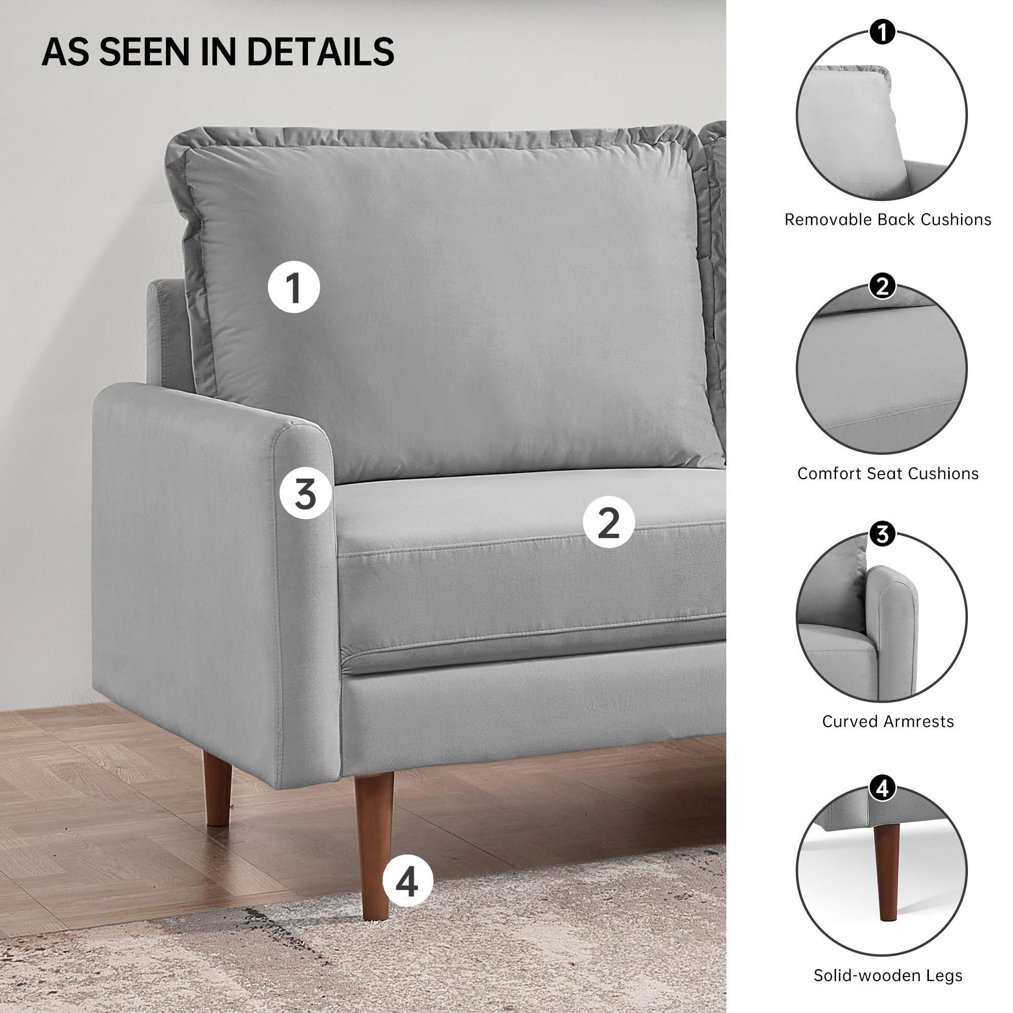 American Furniture Classics Grey 69 Inch Wide Upholstered Two Cushion Sofa With Cambered Arms Velvet, 69' X 32' X 39'