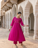 Gosriki Women'S Rayon Viscose Anarkali Embroidered Kurta With Pant & Dupatta (Manika Pink-Gs_L_Pink_Large),Pink,,B0DXKYGW89