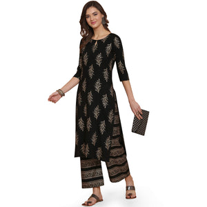 Gosriki Women'S Rayon Straight Kurta With Palazzo (Black S),Black,,B08WXFL7QL