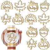 24 Pcs Thanksgiving Wooden Cutout Pumpkin Maple Leaf Pinecone Turkey Plate Decor with Ropes Tree Crafts Dining Table Harvest Dec