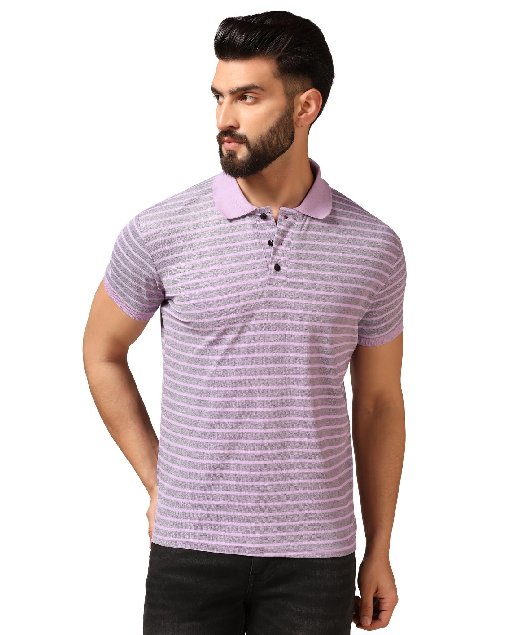 Toplot Men'S Regular Fit Half Sleeve Casual Polo T-Shirt (Lining-Polo-5166-Purple-L),Purple,,B0CXT7MLF1