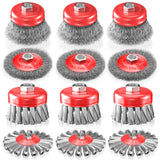 BURMONG 12 PCS Wire Wheel Brush for 4-1/2 Angle Grinder, Carbon Steel Knotted & Crimped Cup/Wheel Brushes (3 & 4), Heavy Duty Ru