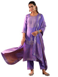 Libas Womens Woven Design Silk Blend Straight Kurta With Trousers And Dupatta