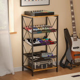 ThreeHio Guitar Pedal Organizer, 5 Tier Tuner Pedal Storage Shelf, Vintage Pedal Board Holder Stand, Freestanding Wooden Music T