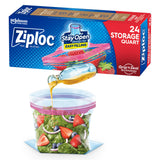Ziploc Quart Food Storage Bags, Stay Open Design with StandUp Bottom, Easy to Fill, 24 Count