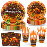 Avezano 144 pcs Thanksgiving Paper Plates and Napkins Disposable Happy Thanksgiving Plates and Napkins Tableware Sets Autumn Har