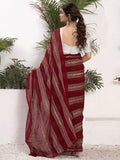 Satrani Women'S Georgette Zari Work Ready To Wear Saree With Unstitched Blouse Piece (14Rs132N_Maroon)