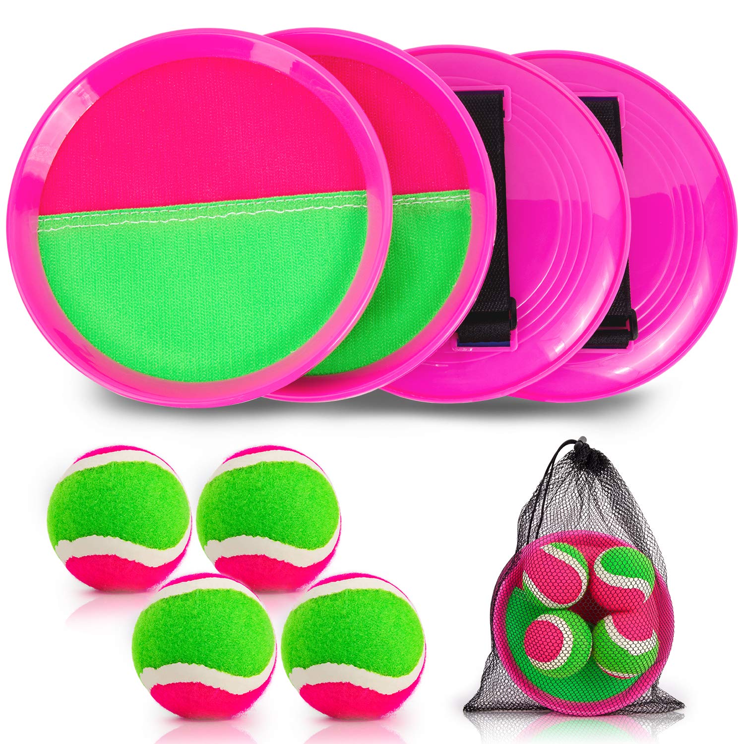 Qrooper Self-Stick Toss and Catch Game Set, Paddles and Toss Ball Sports Game with Paddles, Balls and Storage Bag, Suitable for 