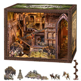 MiniCity Book Nook Kit - 351 Pcs Wooden Miniature Kit with LED Lights, Dust Cover & Medieval Details (Robin Hood)