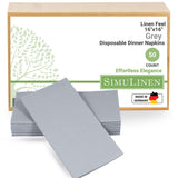 SimuLinen Grey Linen Feel Disposable Dinner Napkins - Cloth-Like Kosher Napkins for Weddings and Showers, 16x16, Box of 50