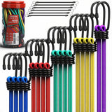 24-Piece Premium Bungee Cords Heavy Duty Outdoor, Bungee Cords with Hooks in a Storage Jar Includes 10, 18, 24, 30, 36, 48 Bungi