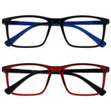 OPULIZE INK Reading Glasses - Value 2 Pack - Large Rectangular Frame - Spring Hinges - Scratch Resistant - Black Red - Mens Wome