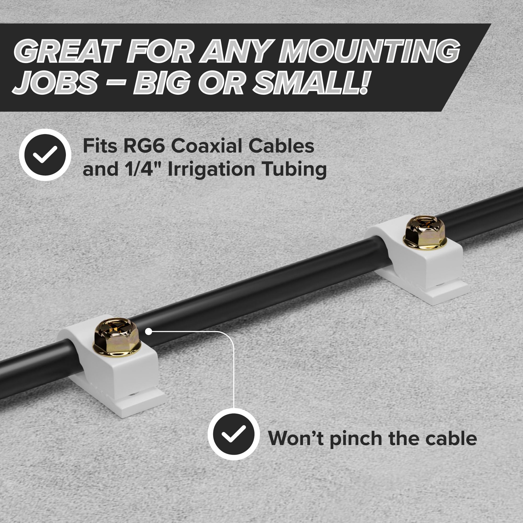 THE CIMPLE CO - Single Coaxial Cable Clips, Cat6, Electrical Wire Cable Clip, 1/4 in (6 mm) Screw Clip and Fastener, White (50 P