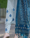 Gosriki Women'S Rayon Blend Embroidered Straight Kurta With Pant & Dupatta (Vineeka White-Gs_M_Blue_Medium),Blue,,B0CXPD9QZ5