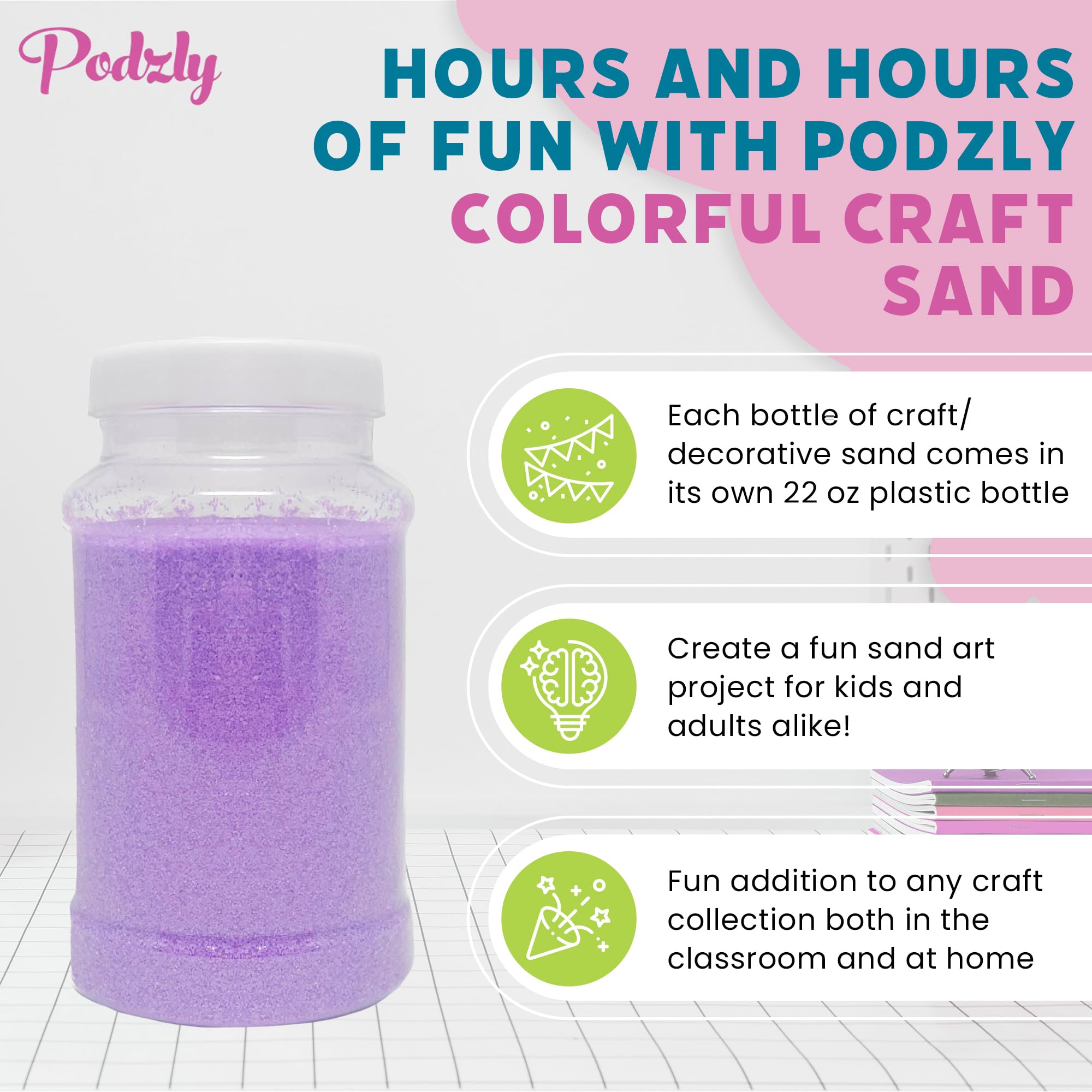 Podzly 16.5 Pound Colored Play Sand - Assorted Colorful Craft Art Available in 12 Colors! Perfect for Sand Art, Crafts, Kids' Pr