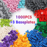 Building Blocks 1000 Pieces Classic Building Bricks Compatible with All Major Brands with 3 Baseplates Preschool Learning Educat