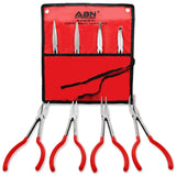 Abn Long Reach 11In Plier 4-Piece Set - 90-Degree Angle, 45-Degree Angle, Straight Needle Nose, And Duckbill Pliers