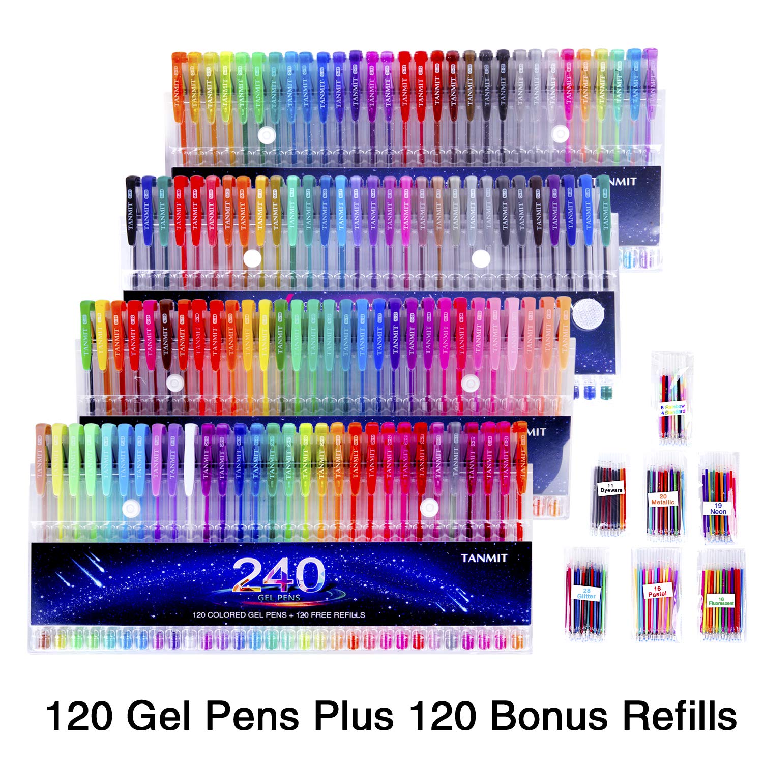 Gel Pens,Tanmit Gel Pens Set, 120 Colored Gel Pen plus 120 Refills for Adults Coloring Books, Drawing, Art Projects (No Duplicat