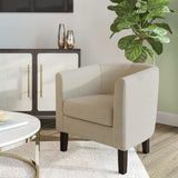 BELLEZE Living Room Chair, Linen Round Accent Barrel Chair, Club Tub Sofa Chair for Bedroom, Corner Chair with Flared Legs and C