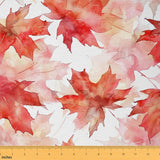 Red Maple Leaves Fabric by The Yard,Country Rustic Farmhouse Upholstery Fabric,Fall Theme Leaf Decorative Fabric Sofa Chair,Whit