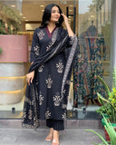 Anni Designer Women'S Rayon Blend Straight Printed Kurta With Pant & Dupatta (Jimny Blue_3Xl_Blue_Xxx-Large),Blue,3XL,,,