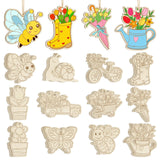 36 PCS Wooden Spring Ornaments to Paint, 12 Styles DIY Blank Unfinished Wood Flower Cutouts Butterfly Ornament for Crafts Hangin